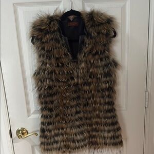 Women's rabbit Fur and leather Vest in Brown and Black Victoria stass small